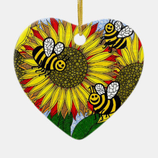 En Céramique Bourdons et ornement de tournesols