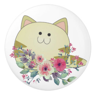 En Céramique Bouton de Porte Fleur Chat Chaton