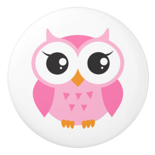 En Céramique Bouton de porte rose de hibou