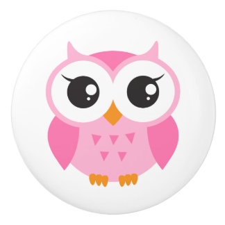 En Céramique Bouton de porte rose de hibou
