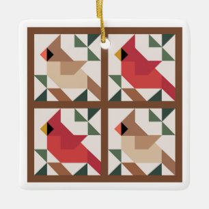 En Céramique Cardinal Deux côtés Barn Quilt Ornement