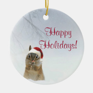 En Céramique Chérie petit chipmunk animal de Noël Ornement