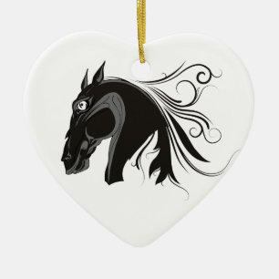 En Céramique Cheval tribal noir et blanc tête ornement personna