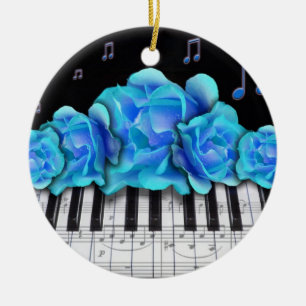 En Céramique Clavier de piano et ornement bleu de roses