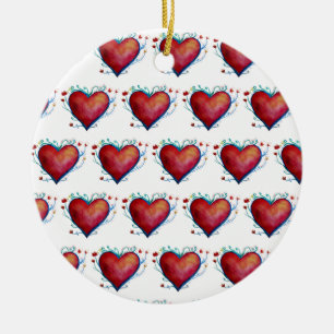 En Céramique Coeurs rouges, Ornement Saint Valentin