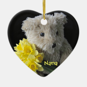 En Céramique daffodil ours ornement coeur