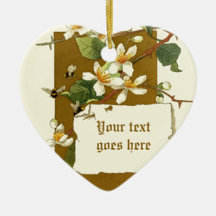 En Céramique Dessin vintage de fleurs blanches ornement