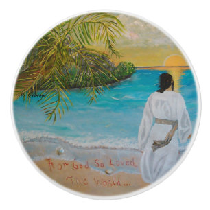 En Céramique "Dieu Aimait Tant Le Monde..." Bouton de porte