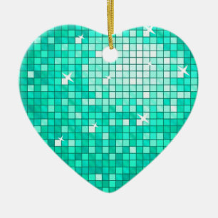 En Céramique Disco Tiles Aqua coeur ornement