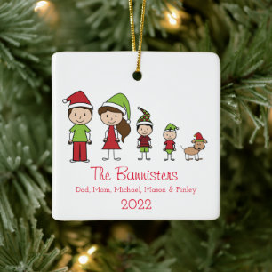 En Céramique Famille mignonne de 4 avec animal de Noël Ornement