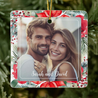 En Céramique Fleur Notre Premier Noël Fiancé Ornement Photo