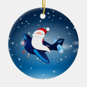 En Céramique Ho ho ho ! Père Noël sur l'avion, ornement