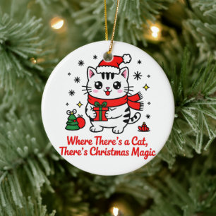 En Céramique Joli Chat de Noël Père Noël - Décoration d'Arbre d
