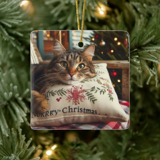 En Céramique Joli Chat Ornement Joyeux Noël (Arbre)