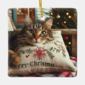 En Céramique Joli Chat Ornement Joyeux Noël (Devant)
