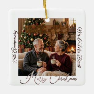 En Céramique Joyeux Noël 25e Anniversaire de Mariage Ornement 3