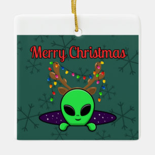 En Céramique "Joyeux Noël" OVNI Alien Ornement