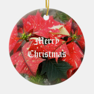 En Céramique Joyeux Noël Poinsettia Ornement Rouge Blanc