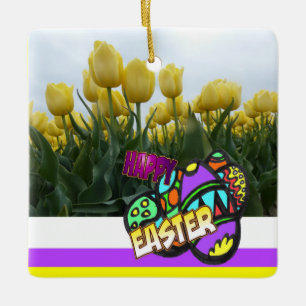 En Céramique Joyeux ornement de conception de Tulipes Jaunes de