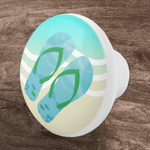 En Céramique La plage bleue d'été ondule le bouton de porte d