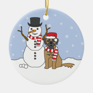 En Céramique Leonberger et ornement de bonhomme de neige
