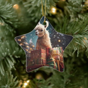 En Céramique Llama Joyeux ornement de Noël, Pet Lover cadeau