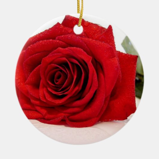 En Céramique Long ornement de rose rouge de tige (Devant)