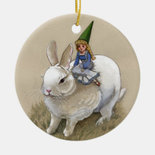 En Céramique Madame de gnome et ornement blanc de lapin