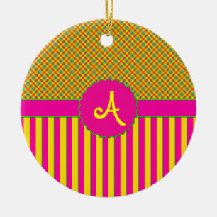 En Céramique Monogramme Tartan Tutti Frutti Ornement Jaune