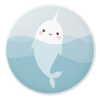 En Céramique Narwhal et bouton de porte de vagues