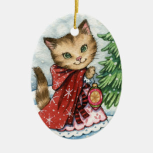 En Céramique Neige de scintillement - ornement mignon de chat