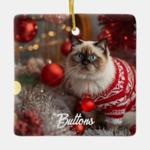 En Céramique Noël Chat Birman de Noël Ornement personnalisé