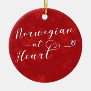 En Céramique Norvégien Au Coeur, Ornement Arbre De Noël