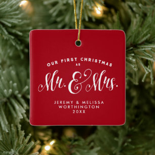 En Céramique Notre premier Noël de nouveau marié rouge ornement