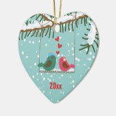 En Céramique Notre premier ornement de vacances d'inséparables (Gauche)