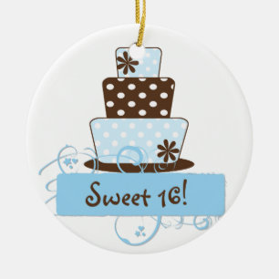 En Céramique Ornement bleu de souvenir de gâteau du bonbon 16 