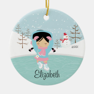 En Céramique Ornement daté de Noël de fille de patineur de