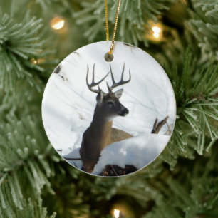En Céramique Ornement de cerfs blancs d'hiver