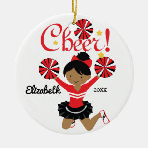 En Céramique Ornement de cheerleader afro-américain noir et rou