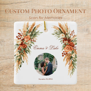 En Céramique Ornement de code QR photo floral Boho Personnali