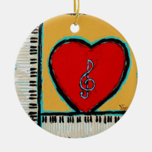 En Céramique ornement de coeur et de piano
