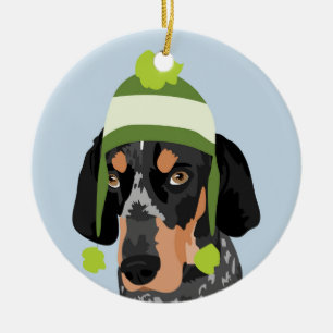 En Céramique Ornement de Coonhound de casquette de vert de