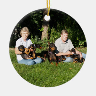 En Céramique Ornement de dobermann de maman et de chiot