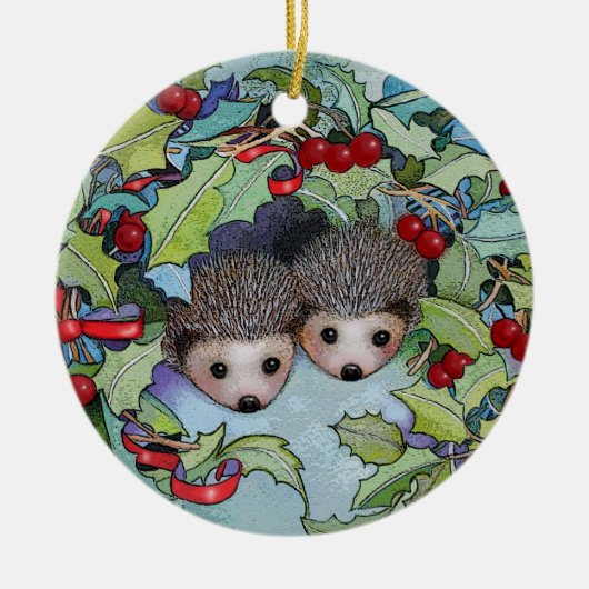 En Céramique Ornement de hérisson de Noël (Devant)