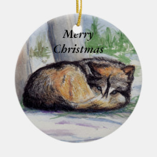 En Céramique Ornement de Joyeux Noël de loup au repos