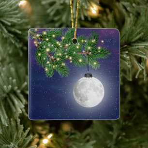 En Céramique Ornement de la Lune de Noël accroché à la pince à