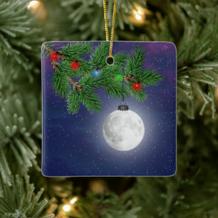 En Céramique Ornement de la Lune de Noël accroché à la pince à 