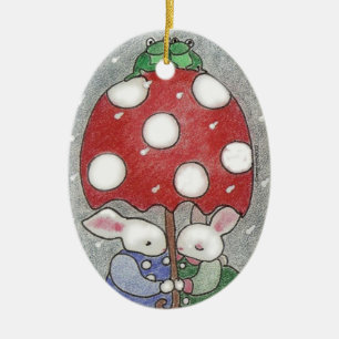 En Céramique Ornement de la pluie Bunny Xmas
