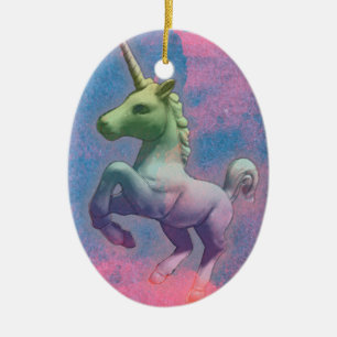 En Céramique Ornement de licorne - ovale (rose de petit gâteau