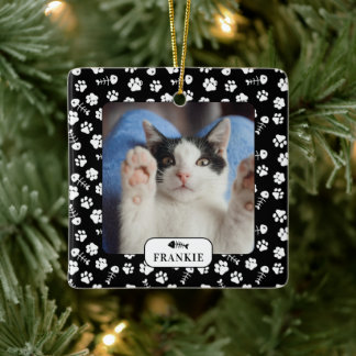 En Céramique Ornement de photo de chat personnalisé avec os de